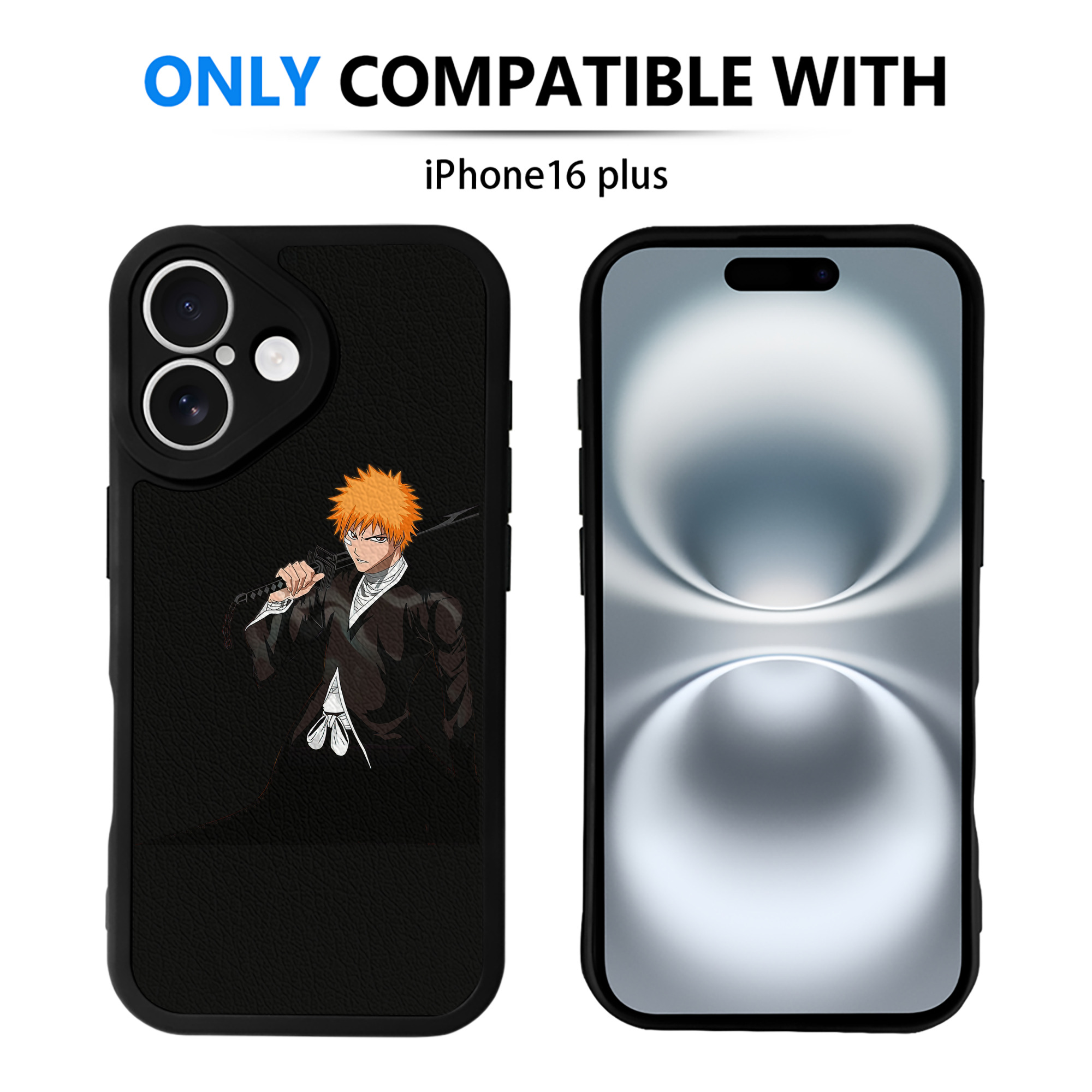 ブリーチ 黒崎一護（くろさき いちご）BLEACH Kurosaki Ichigo 【iPhone 16シリーズ対応】シリコンスマホケース（レザー調） 材質：シリコン